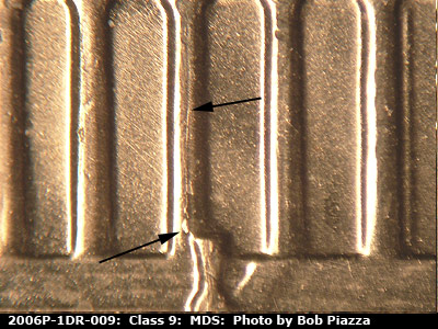 Die-stage B marker on 2006P•1DR•009 (2006 Doubled Die Reverse).
