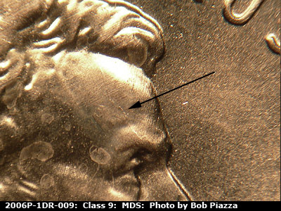 Die-stage B marker on 2006P•1DR•009 (2006 Doubled Die Reverse).