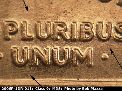 Die-stage B marker on 2006P•1DR•011 (2006 Doubled Die Reverse).