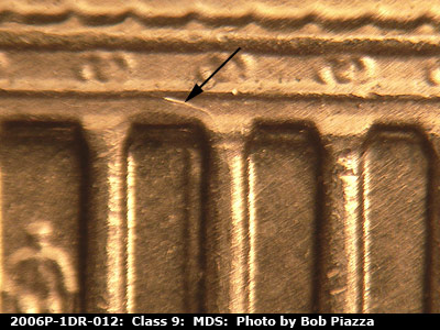 Die-stage B marker on 2006P•1DR•012 (2006 Doubled Die Reverse).
