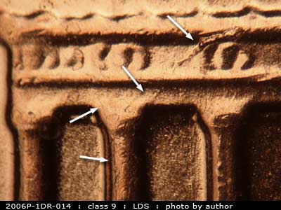 Die-stage C marker on 2006P•1DR•014 (2006 Doubled Die Reverse).