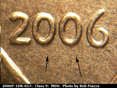 Die-stage B marker on 2006P•1DR•017 (2006 Doubled Die Reverse).