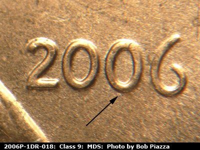 Die-stage B marker on 2006P•1DR•018 (2006 Doubled Die Reverse).