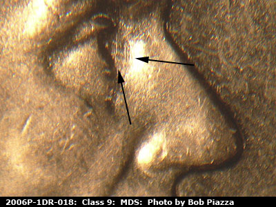 Die-stage B marker on 2006P•1DR•018 (2006 Doubled Die Reverse).