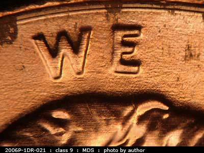 Die-stage B marker on 2006P•1DR•021 (2006 Doubled Die Reverse).