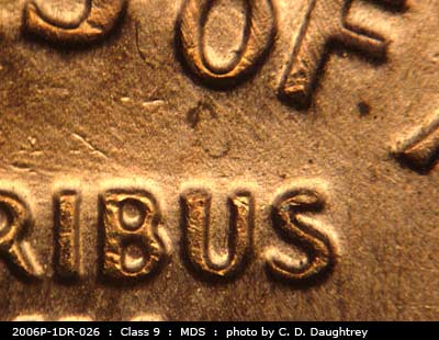 Die-stage B marker on 2006P•1DR•026 (2006 Doubled Die Reverse).