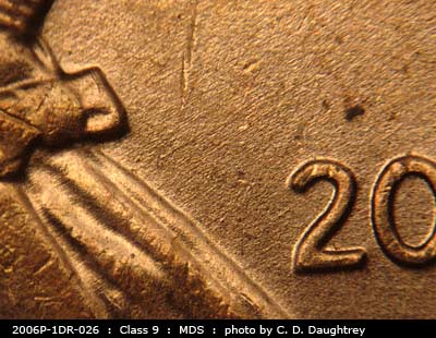 Die-stage B marker on 2006P•1DR•026 (2006 Doubled Die Reverse).