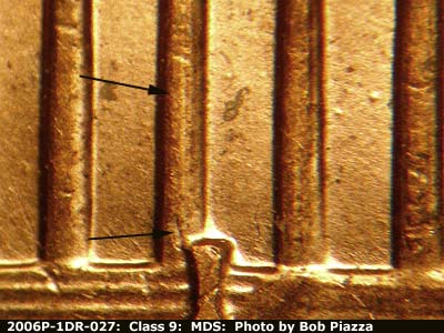 Die-stage B marker on 2006P•1DR•027 (2006 Doubled Die Reverse).
