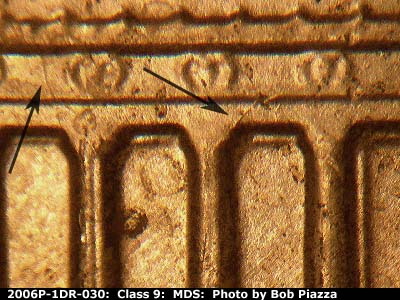 Die-stage B marker on 2006P•1DR•030 (2006 Doubled Die Reverse).