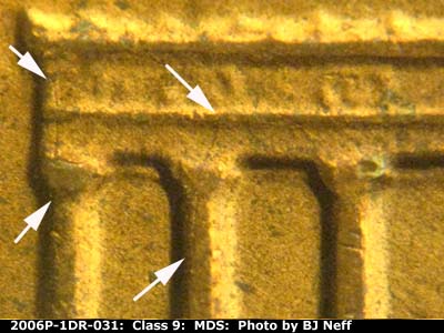Die-stage B marker on 2006P•1DR•031 (2006 Doubled Die Reverse).