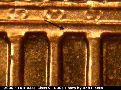Die-stage A marker on 2006P•1DR•034 (2006 Doubled Die Reverse).