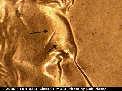 Die-stage B marker on 2006P•1DR•035 (2006 Doubled Die Reverse).