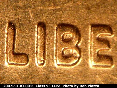 Die-stage A marker on 2007P•1DO•001 (2007 Doubled Die Obverse).