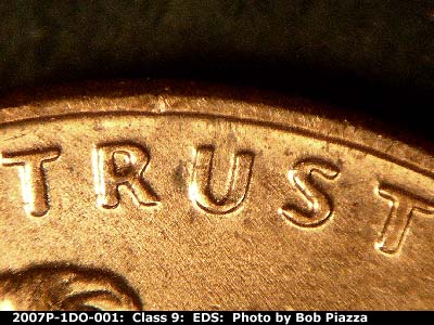 Die-stage A marker on 2007P•1DO•001 (2007 Doubled Die Obverse).