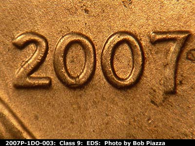 Die-stage A marker on 2007P•1DO•003 (2007 Doubled Die Obverse).