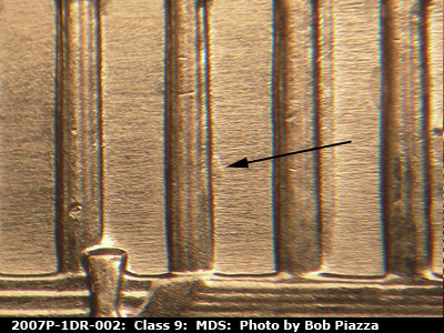 Die-stage B marker on 2007P•1DR•002 (2007 Doubled Die Reverse).