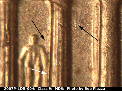 Die-stage B marker on 2007P•1DR•004 (2007 Doubled Die Reverse).