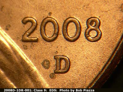 Die-stage A marker on 2008D•1DR•001 (2008 Doubled Die Reverse).