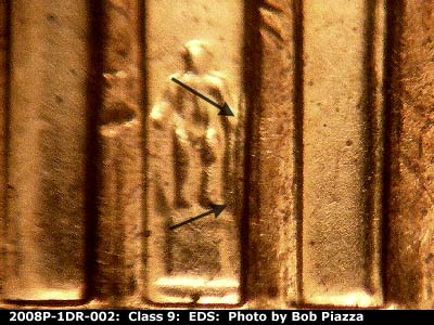 Die-stage A marker on 2008P•1DR•002 (2008 Doubled Die Reverse).