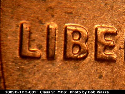 2009 Lincoln cent obverse, CopperCoins die 2009D•1DO•001.