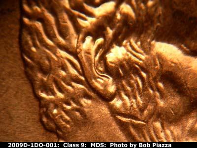 Die-stage B marker on 2009D•1DO•001 (2009 Doubled Die Obverse).