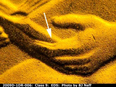 Die-stage A marker on 2009D•1DR•006 (2009 Doubled Die Reverse).