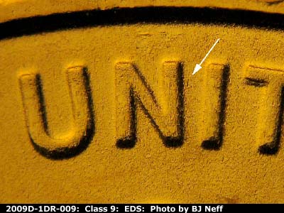 Die-stage A marker on 2009D•1DR•009 (2009 Doubled Die Reverse).
