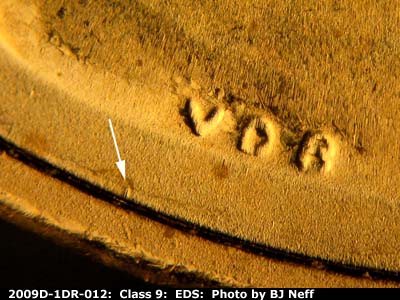 Die-stage A marker on 2009D•1DR•012 (2009 Doubled Die Reverse).