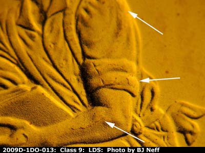 Die-stage B marker on 2009D•1DR•013 (2009 Doubled Die Reverse).
