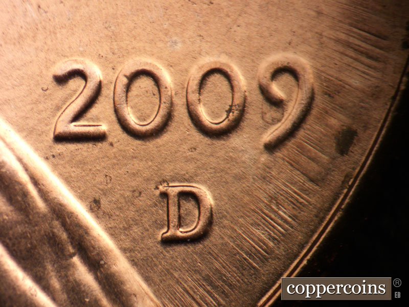 Die-stage B marker on 2009D•1DR•015 (2009 Doubled Die Reverse).