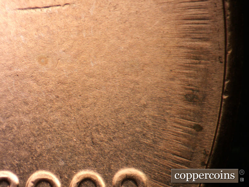 Die-stage B marker on 2009D•1DR•015 (2009 Doubled Die Reverse).