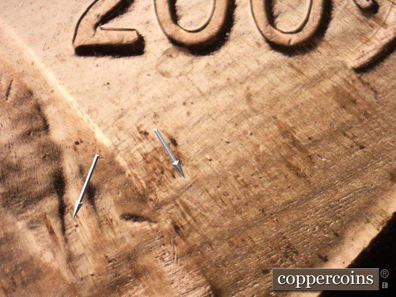 Die-stage B marker on 2009P•1DO•001 (2009 Doubled Die Obverse).