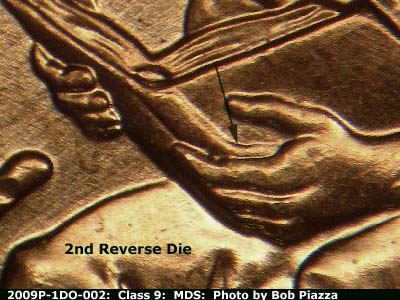 Die-stage B marker on 2009P•1DO•002 (2009 Doubled Die Obverse).