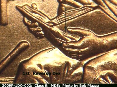 Die-stage B marker on 2009P•1DO•002 (2009 Doubled Die Obverse).