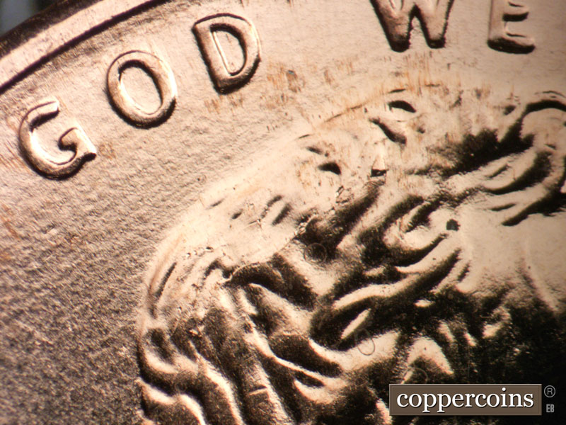 Die-stage C marker on 2009P•1DO•002 (2009 Doubled Die Obverse).