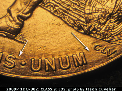 Die-stage C marker on 2009P•1DO•002 (2009 Doubled Die Obverse).