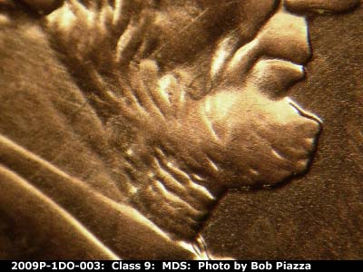 Die-stage B marker on 2009P•1DO•003 (2009 Doubled Die Obverse).