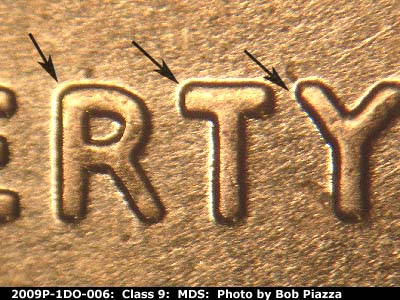 2009 Lincoln cent obverse, CopperCoins die 2009P•1DO•006.