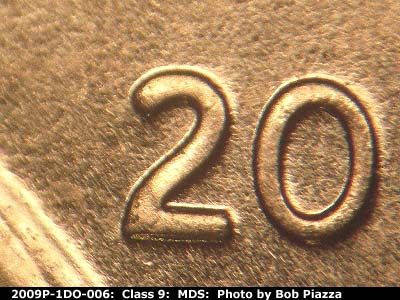 Die-stage B marker on 2009P•1DO•006 (2009 Doubled Die Obverse).
