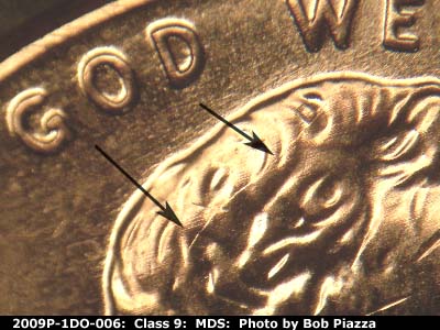 Die-stage B marker on 2009P•1DO•006 (2009 Doubled Die Obverse).