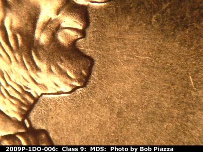 Die-stage B marker on 2009P•1DO•006 (2009 Doubled Die Obverse).
