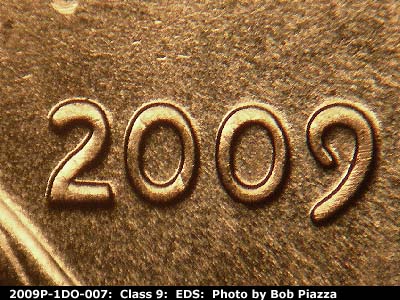 Die-stage A marker on 2009P•1DO•007 (2009 Doubled Die Obverse).