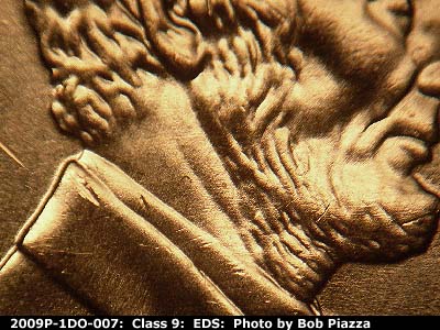 Die-stage A marker on 2009P•1DO•007 (2009 Doubled Die Obverse).