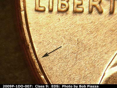 Die-stage A marker on 2009P•1DO•007 (2009 Doubled Die Obverse).