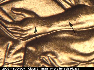 Die-stage A marker on 2009P•1DO•007 (2009 Doubled Die Obverse).