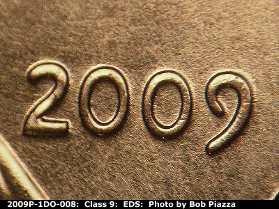 Die-stage A marker on 2009P•1DO•008 (2009 Doubled Die Obverse).