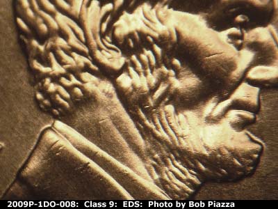 Die-stage A marker on 2009P•1DO•008 (2009 Doubled Die Obverse).