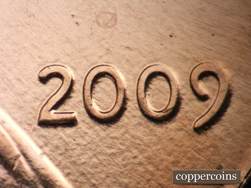 Die-stage A marker on 2009P•1DO•010 (2009 Doubled Die Obverse).