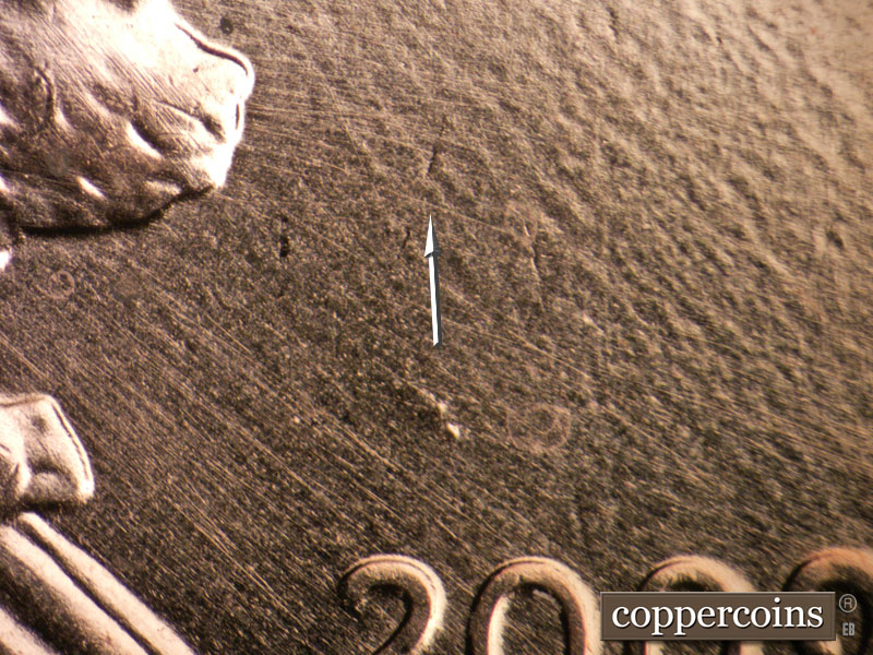 Die-stage A marker on 2009P•1DO•010 (2009 Doubled Die Obverse).