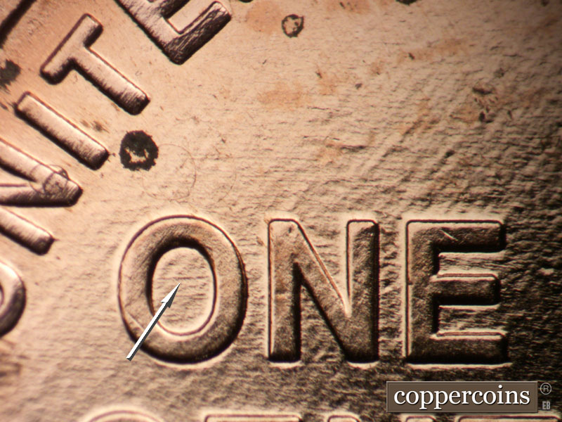 Die-stage A marker on 2009P•1DO•010 (2009 Doubled Die Obverse).